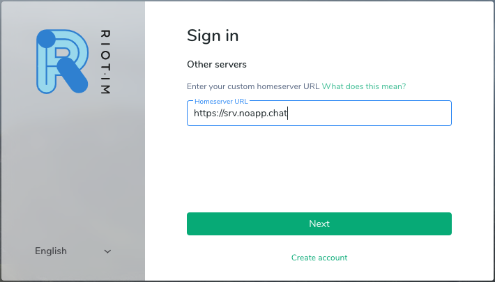Step 2: Enter homeserver URL